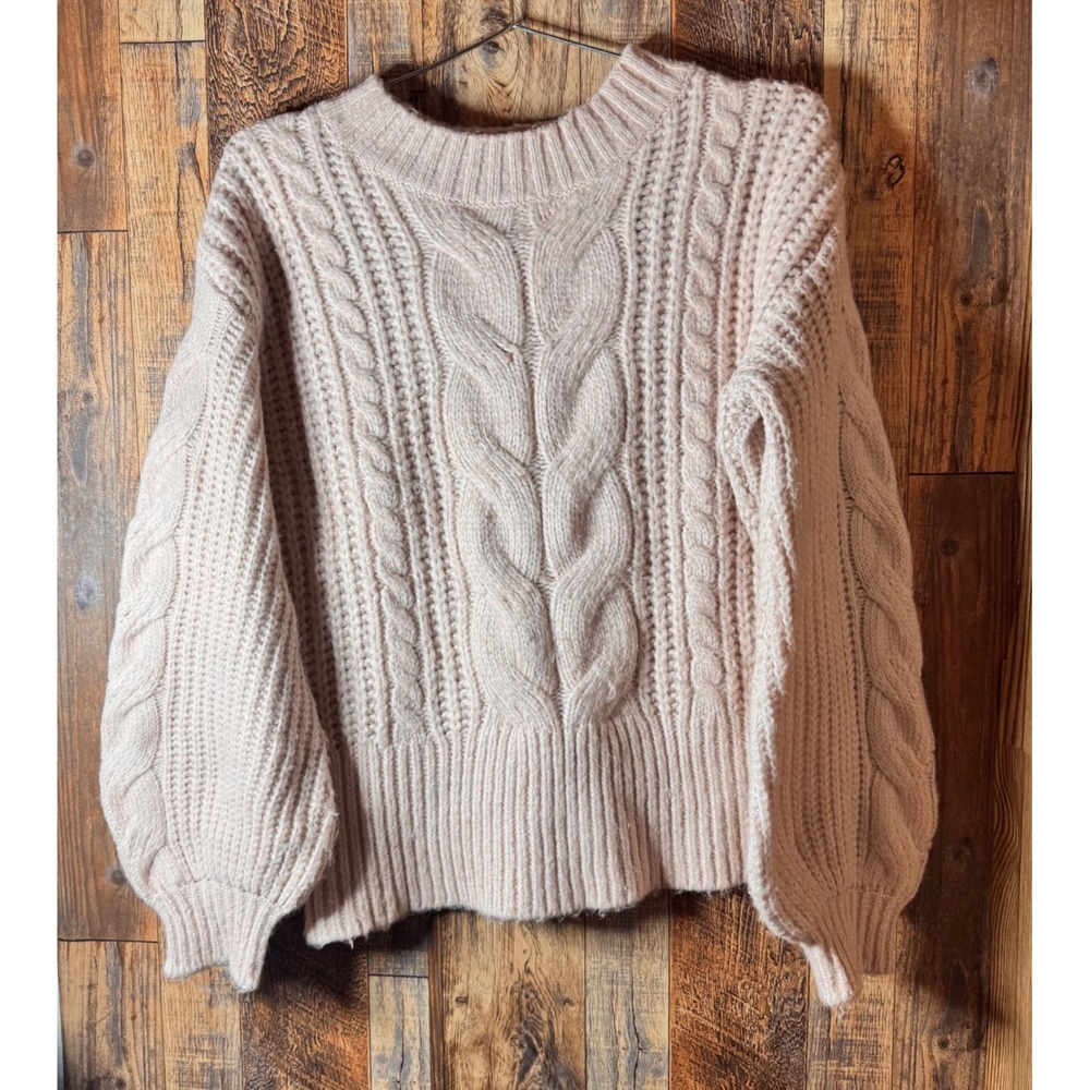 a.n.a. Cable Knit Sweater M Medium Cream Beige Pullover Long Sleeve Womens